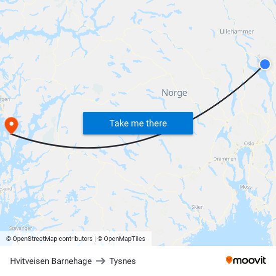 Hvitveisen Barnehage to Tysnes map