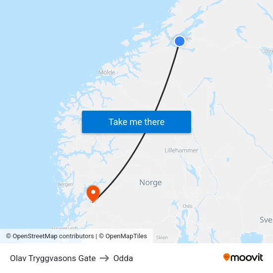 Olav Tryggvasons Gate to Odda map