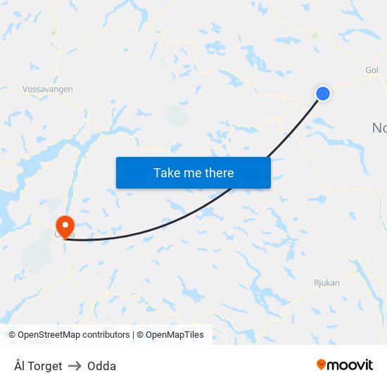 Ål Torget to Odda map