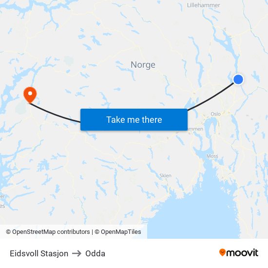 Eidsvoll Stasjon to Odda map