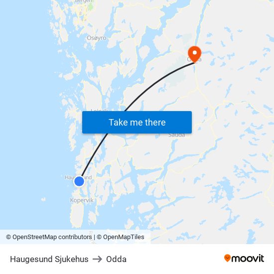 Haugesund Sjukehus to Odda map