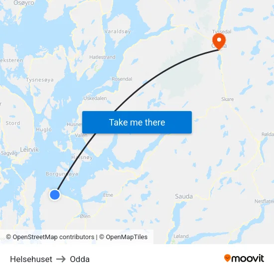 Helsehuset to Odda map
