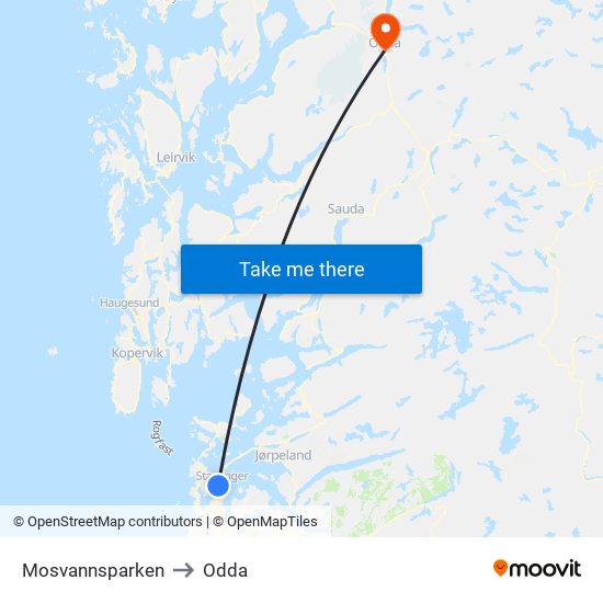 Mosvannsparken to Odda map