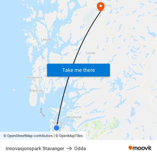 Innovasjonspark Stavanger to Odda map