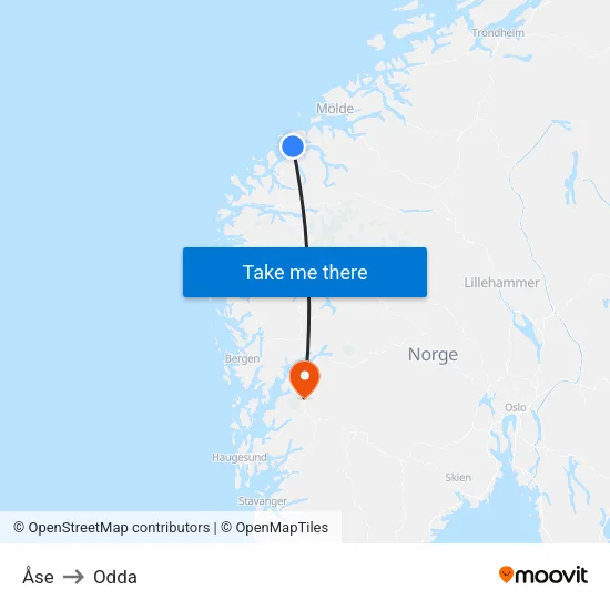 Åse to Odda map