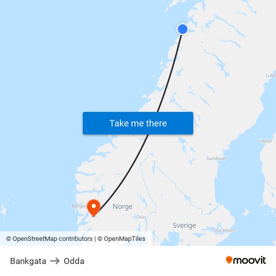 Bankgata to Odda map