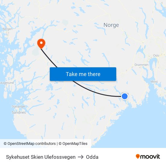 Sykehuset Skien Ulefossvegen to Odda map