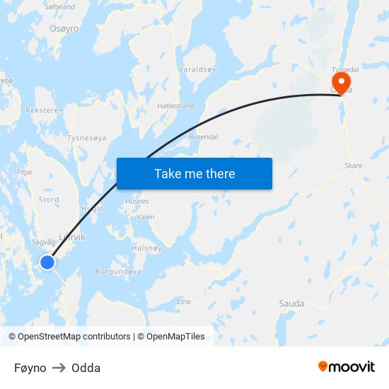 Føyno to Odda map