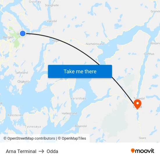 Arna Terminal to Odda map