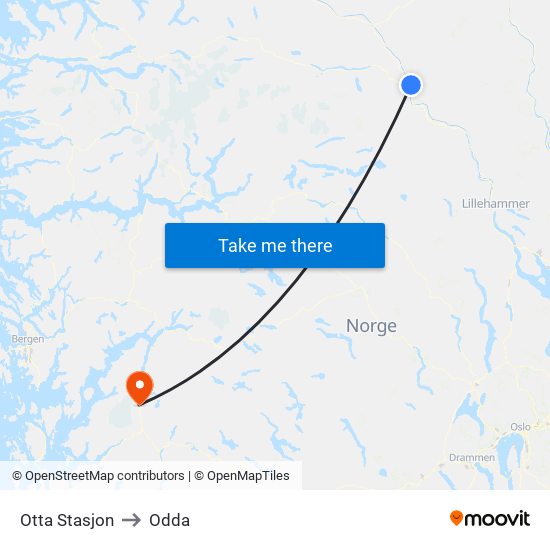 Otta Stasjon to Odda map