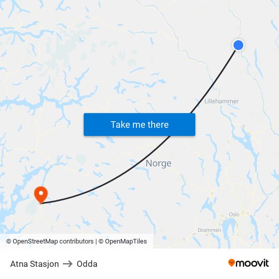 Atna Stasjon to Odda map