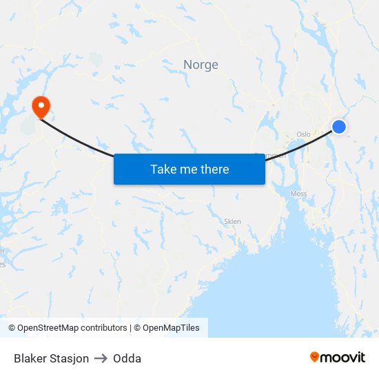 Blaker Stasjon to Odda map