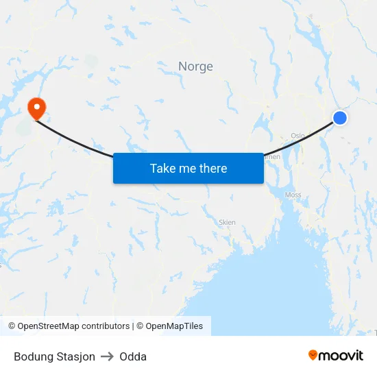 Bodung Stasjon to Odda map