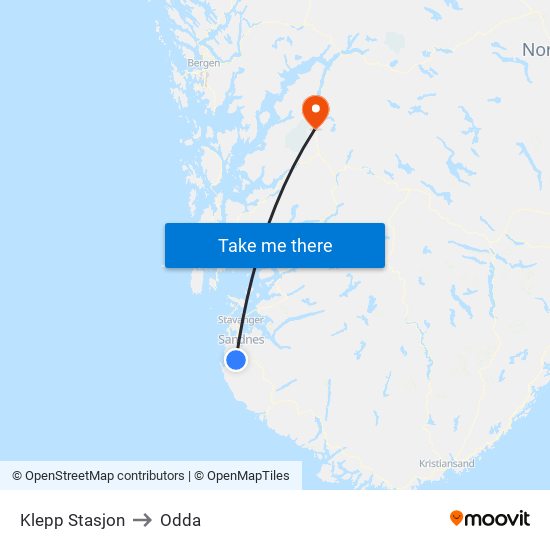 Klepp Stasjon to Odda map