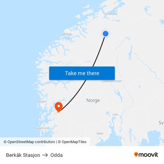 Berkåk Stasjon to Odda map