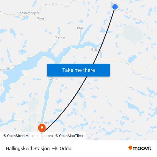 Hallingskeid Stasjon to Odda map