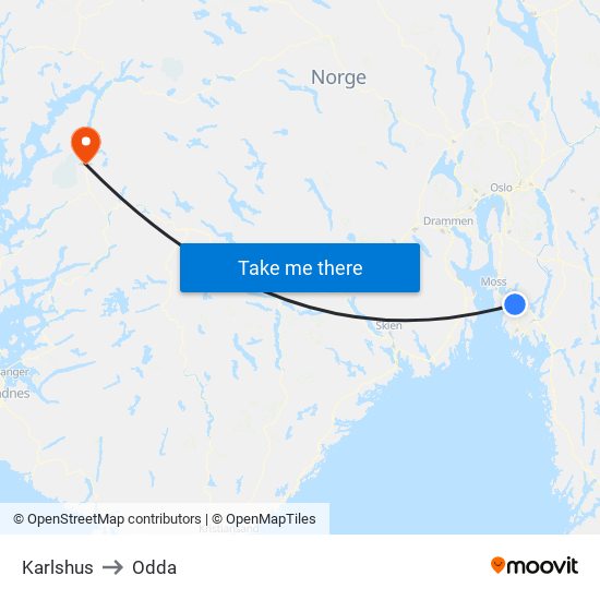 Karlshus to Odda map