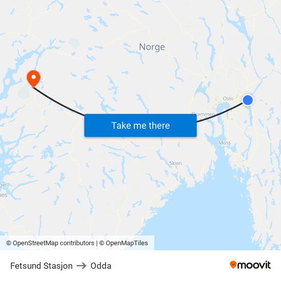 Fetsund Stasjon to Odda map