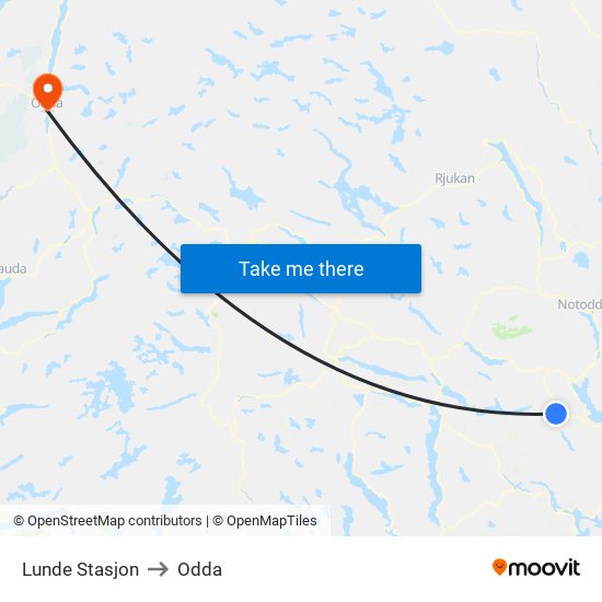 Lunde Stasjon to Odda map