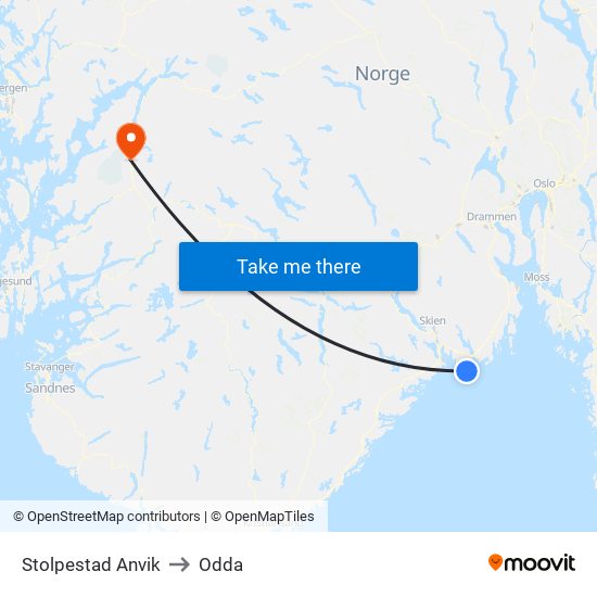 Stolpestad Anvik to Odda map