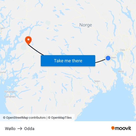 Wøllo to Odda map