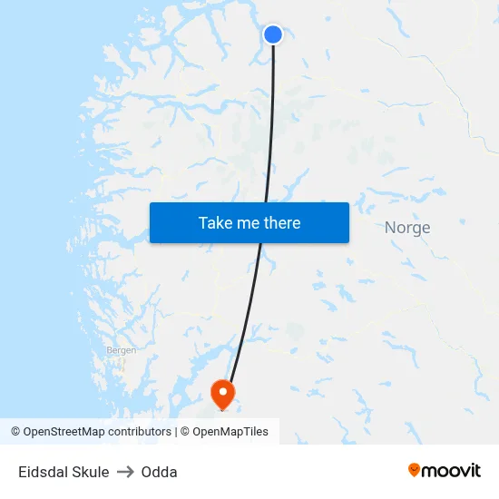 Eidsdal Skule to Odda map