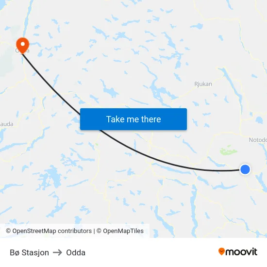 Bø Stasjon to Odda map