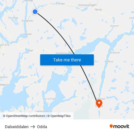 Dalseiddalen to Odda map