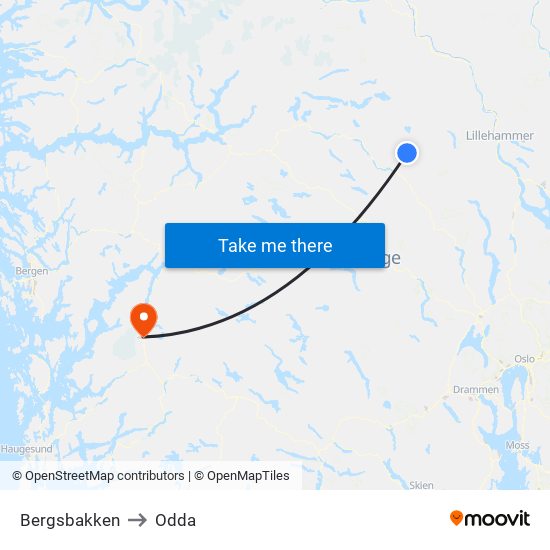 Bergsbakken to Odda map