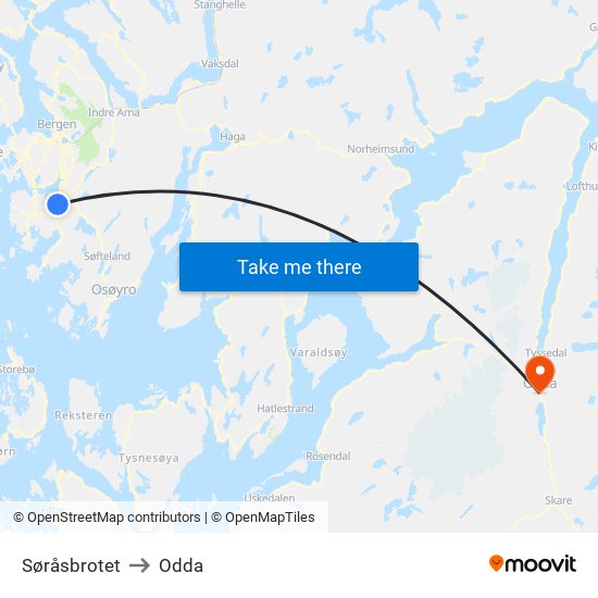 Søråsbrotet to Odda map