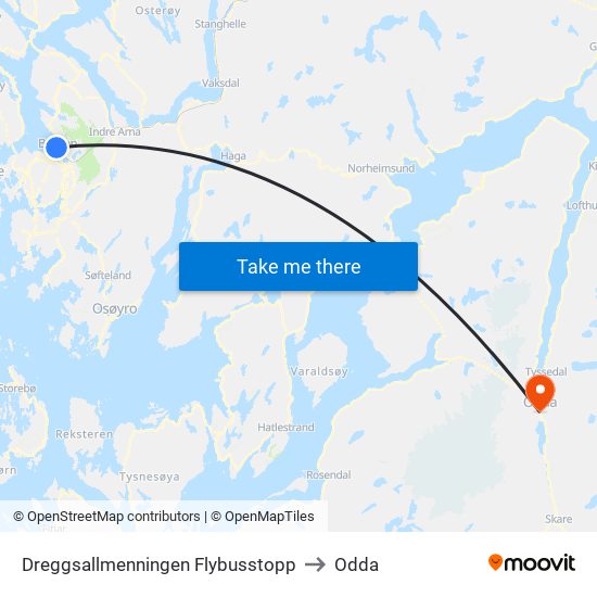 Dreggsallmenningen Flybusstopp to Odda map