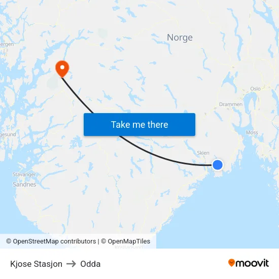 Kjose Stasjon to Odda map