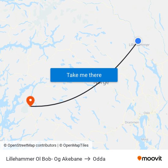 Lillehammer Ol Bob- Og Akebane to Odda map