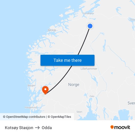 Kotsøy Stasjon to Odda map