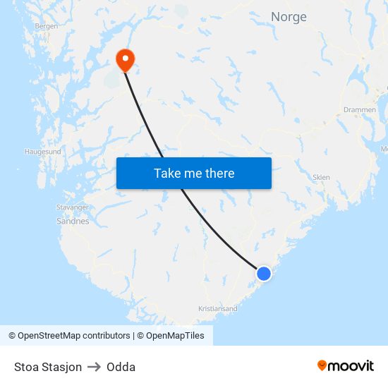 Stoa Stasjon to Odda map