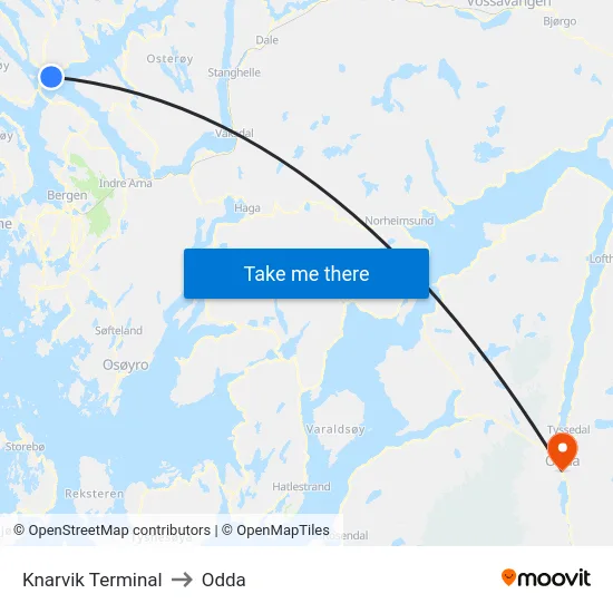 Knarvik Terminal to Odda map