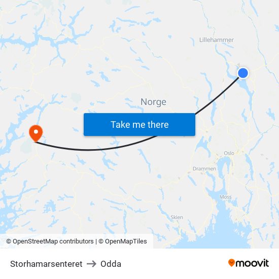 Storhamarsenteret to Odda map