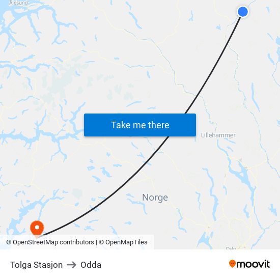 Tolga Stasjon to Odda map