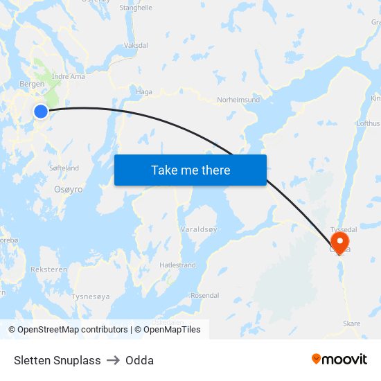 Sletten Snuplass to Odda map