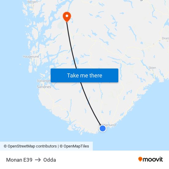 Monan E39 to Odda map
