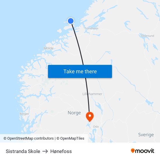 Sistranda Skole to Hønefoss map