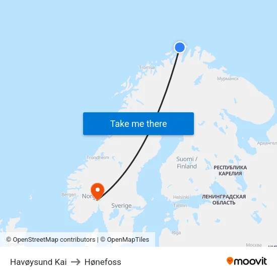 Havøysund Kai to Hønefoss map