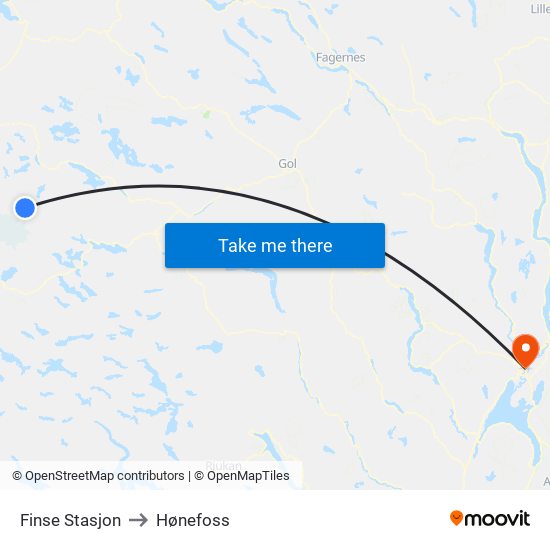 Finse Stasjon to Hønefoss map