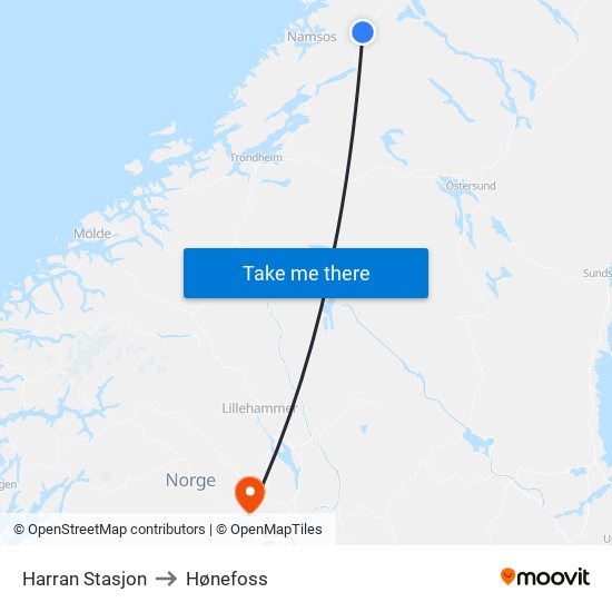 Harran Stasjon to Hønefoss map