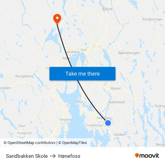 Sandbakken Skole to Hønefoss map