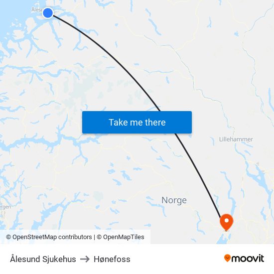 Ålesund Sjukehus to Hønefoss map
