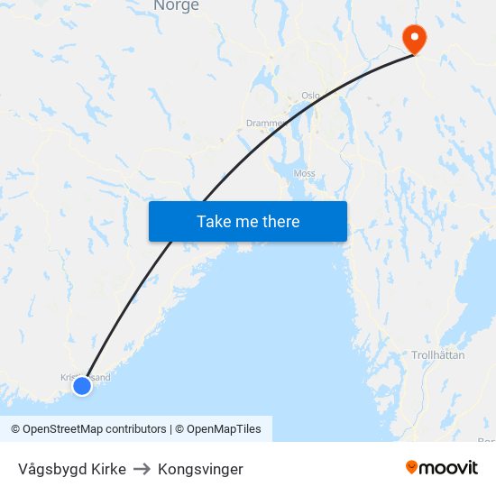 Vågsbygd Kirke to Kongsvinger map