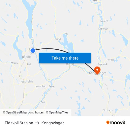 Eidsvoll Stasjon to Kongsvinger map