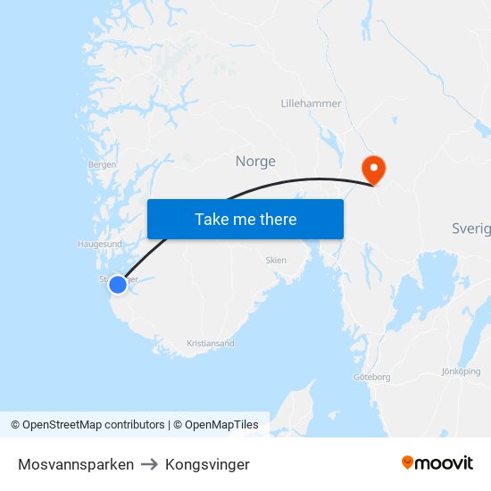 Mosvannsparken to Kongsvinger map