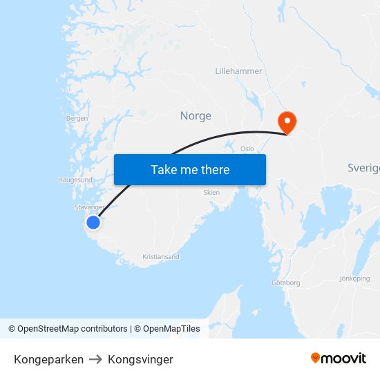 Kongeparken to Kongsvinger map